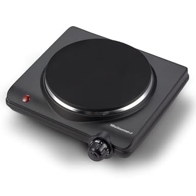 Elite Gourmet Countertop Electric Burner, 1000W Cast Iron Hot Plate, 7 Heat Settings, Portable Cooktop for RV, Dorm, Office & Small Kitchens, Road-Ready & Compact