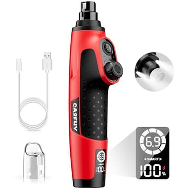 Casfuy Smart 6 Speed Dog Nail Grinder - Pet Nail Grinder with 2 LED Lights Super Quiet Rechargeable Electric Dog Nail Trimmer File Toenail Grinder for Large Medium Small Dogs (Red)