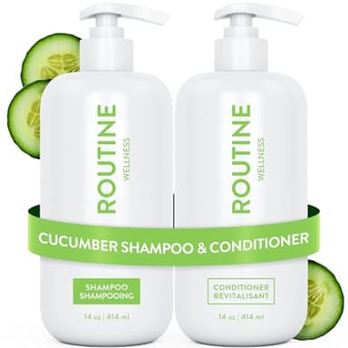 Routine Wellness Shampoo and Conditioner Set for Thinning Hair - Volumizing & Strengthening - Color Safe Shampoo for Hair Loss & Healthier Hair - Cucumber (Pack of 2)