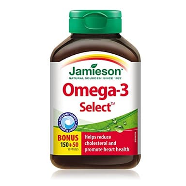 Jamieson Omega-3 Select 1,000 mg, Improves Heart Health, Supports Brain Health, and Reduces Inflammation. With 300 mg EPA and 200 mg DHA, Non-GMO, Gluten-Free, 200 Softgels