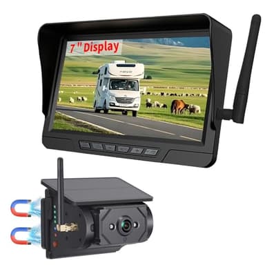 Magnetic Solar Wireless Backup Camera 7 inch Monitor DVR Looping HD 1080P 9600Amh Rechargeable Suitable for Truck Trailer Semi RV Camper Rear View Camera 1 Min Easy Install Scratch-Proof(1 Camera)
