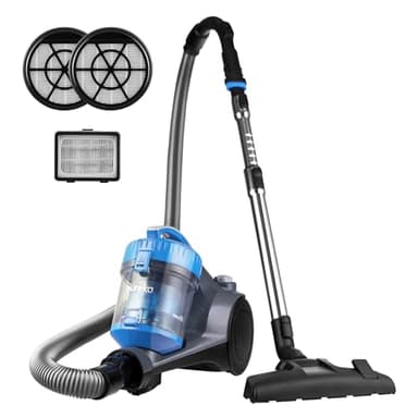 Eureka Bagless Canister Vacuum for Carpets and Hard Floors, Powerful Lightweight Vacuum Cleaner with Large Dust Cup Extension Tube 2-in-1 Crevice Tool Floor Nozzle, Blue, Whirlwind NEN110B w/Filter