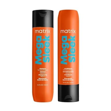 Matrix Smoothing Shampoo and Conditioner Set, Mega Sleek Controls Frizz Leaving Hair Smooth & Shiny, Nourishes with Shea Butter, For Dry, Damaged Hair, 2x300ml (Packaging May Vary)