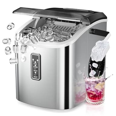 EUHOMY Ice Maker Countertop, 9 Cubes Ready in 6 Mins, 26lbs/24H, Self-Cleaning, Portable Ice Maker Machine with Carry Handle, Basket and Scoop, 2 Sizes of Bullet Ice for Home, Kitchen, Office
