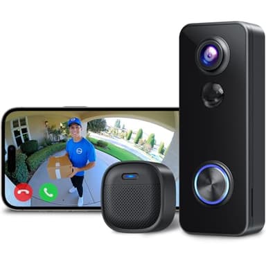 XTU Doorbell Camera Wireless Outdoor with Chime, 180° Head-to-Toe Pano View, 2K 3MP Video Doorbell No Subscription, 2.4GHz WiFi, Cloud/SD Storage, Work with Alexa & Google Assistant