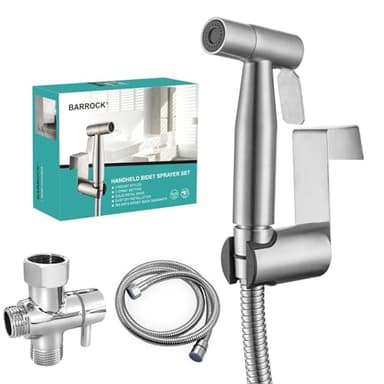 BARROCK Bidet Sprayer for Toilet, Handheld Jet Spray for Existing Toilets with Bidet Hose, Adjustable Water Pressure Muslim Shower, Cloth Diaper/Feminine Wash Sprayer (1, Brushed Nickel)