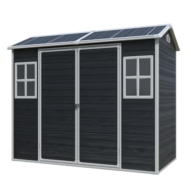 JT 8 x 4 FT Resin Storage Shed, Waterproof Garden Shed with Floor, 2 Windows, Lockable Door and Vent, Outdoor Sheds for Backyard,Tools and Lawn Mower, Black