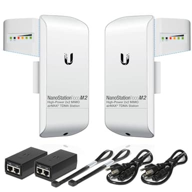 Wireless Bridge Ubiquiti LOCOM2 PRE-CONFIGURED, Bundle of 2 Ubiquiti Nanostation LOCO M2, Point to Point Outdoor WiFi Bridge, Plugh and Play 2.4GHz, 150+Mbps, 10+km Link Range, Network Bridge