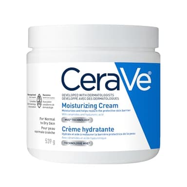 CeraVe Moisturizing Cream, Daily Face, Hands, & Body Cream Moisturizer for Dry Skin With Hyaluronic Acid and Ceramides for Women and Men. Sensitive skin, Oil-free, Non-comedogenic, Fragrance-Free, 539 Grams