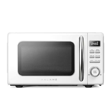 Galanz GLCMKZ07WER07 Retro Countertop Microwave Oven with Auto Cook & Reheat, Defrost, Quick Start Functions, Easy Clean with Glass Turntable, Pull Handle,0.7 cu ft, White