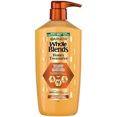 Garnier Whole Blends Honey Treasures Repairing Shampoo for Damaged and Dry Hair, Repairs Split Ends and Breakage, more Moisture, Paraben-Free, 1180ml