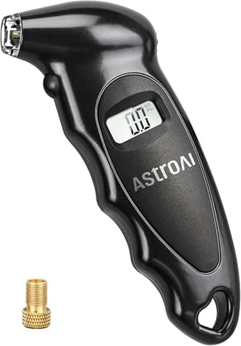 AstroAI Digital Tire Pressure Gauge with Replaceable AAA Batteries, 150 PSI 4 Settings Industrial Tire Gauge for Car Truck Bicycle Backlit LCD Non-Slip Grip Car Accessories(Black)