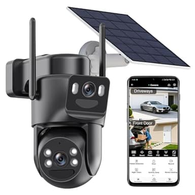 4K Dual Lens Solar Security Cameras Wireless Outdoor, 5GHz/2.4GHz WiFi, 360° View Pan/Tilt Camera Surveillance Exterieur with Color Night Vision/2-Way Audio/Motion Detection/Spotlight Siren/Waterproof