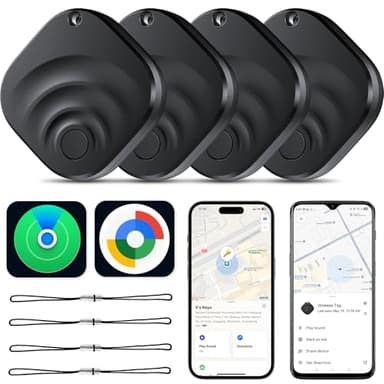 4 Pack Dual System Tracker for iOS and Android Bluetooth Tracker Smart Tags Compatible with Apple Find My (iOS) & Google's Find Hub(Android) for Keys, Luggage, Wallet, Vehicles