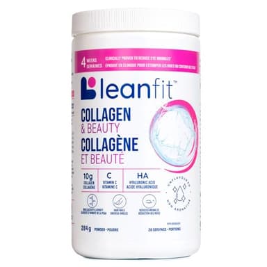 LEANFIT COLLAGEN & BEAUTY Unflavoured - 10g Bioactive Collagen Peptides Powder + Vitamin C + Hyaluronic Acid - Clinically Proven to Reduce Eye Wrinkles in Just 4 Weeks - 28 Servings, 284g Tub