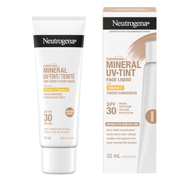 Neutrogena Purescreen+ Mineral UV Tint Face Liquid Sunscreen, Medium Skin Tone, SPF 30, Vitamin E, UV Protection, 32-mL