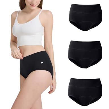 Period Incontinence Underwear for Women, Absorbency Leakproof Postpartum Underwear Period Panties- High Waisted & Washable, 3 Pack M