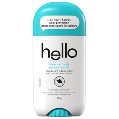 Hello Clean + Fresh Natural Deodorant with Charcoal, Aluminum Free, Parabens Free, 73g