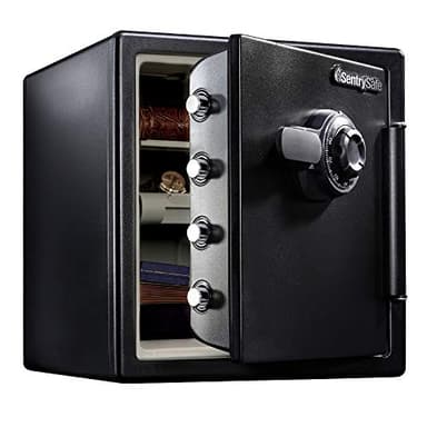 SentrySafe Fireproof and Waterproof Black Steel Home Safe with Dial Combination Lock for Cash, or Documents, 1.23 Cubic Feet, 17.8 x 16.3 x 19.3 x Inches, SFW123CU