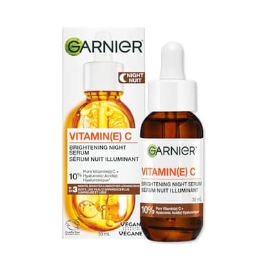 Garnier SkinActive Brightening Night Vitamin-C Serum, with Hyaluronic Acid, Brightens & Smoothens Skin in just 3 Nights, for All Skin Types, even Sensitive Skin - 30ml
