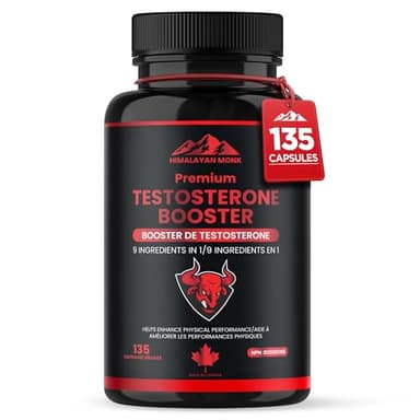 Testosterone Booster - HIMALAYAN MONK Premium Testosterone Booster for Men ,135 easy to swallow vegetarian capsules, 9 Powerful Ingredients in every capsule including Tribulus Terrestris, Tongkat Ali, Maca, Ginseng, DIM, Ginkgo Biloba and more . 100% Natural. 45 Days Supply.Promotes Testosterone Production and enhance physical capacity / performance . Made in Canada