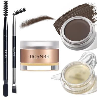 UCANBE Waterproof Eyebrow Gel + Eyebrow Styling Wax 2 in 1 Makeup Kit with 2 Pcs Dual-ended Adjustable Freely Eyebrow Brush Makeup Long Lasting Eyebrows (04 Gel/Black Brown Pomade)
