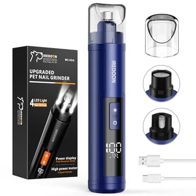 IREDOON Dog Nail Grinder Upgraded - Professional 3-Speed Super Quiet and Low Vibration Electric Pet Nail Grinder with 4 LED Lights - Painless Paws Grooming & Smoothing for Small to Large Dogs (Blue)