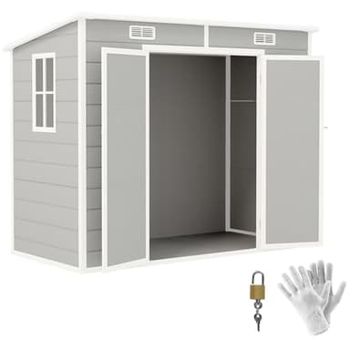 Outsunny 8' x 4' Outdoor Storage Shed, Resin Plastic Shed with Floor, Window, Lockable Doors and Vents, All-Weather Garden Shed for Backyard, Patio, Lawn, Light Grey