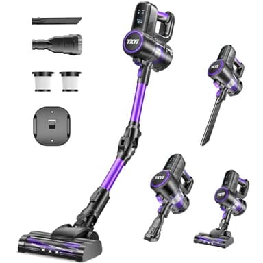 YKYI Cordless Vacuum Cleaner, 40KPa Suction 450W Motor with 2 Modes, 50-Min Runtime & Foldable Design, Cordless Stick Vacuum with LED Display for Home Hard Floors/Pet Hair(Royal Purple)