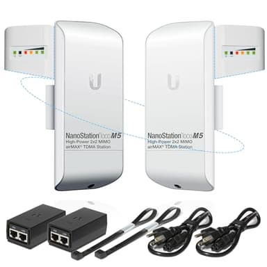 Wireless Bridge Ubiquiti LOCOM5 PRE-CONFIGURED, Bundle of 2 Ubiquiti Nanostation LOCO M5, Point to Point Outdoor WiFi Bridge, Plugh and Play, 5GHz, 150+Mbps, 10+km Link Range, Network Bridge.