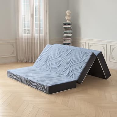 Slomix Portable Tri-Fold Mattress 4 Inch Twin Size Removable Breathable Cover Foldable Mattress for Home Travel Comfortable Support Grey 38×75×4 Inches