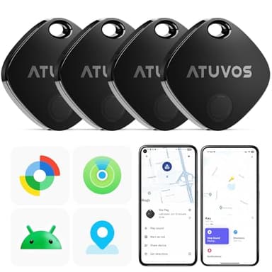 ATUVOS Air Tracker Smart Tags Pro for Android & iOS 4 Pack, New Dual System Item Finder Work with Google Find Hub or Apple Find My APP, Bluetooth Key Locator for Luggage, Suitcase,Replaceable Battery