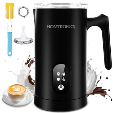 Milk Frother 4 in 1, [Upgraded 14.5 oz/430ml Capacity] 304 Stainless Steel Electric Milk Frother and Steamer with Cold & Hot Froth for Latte Cappuccino, Homtronics Automatic Coffee Foam Maker