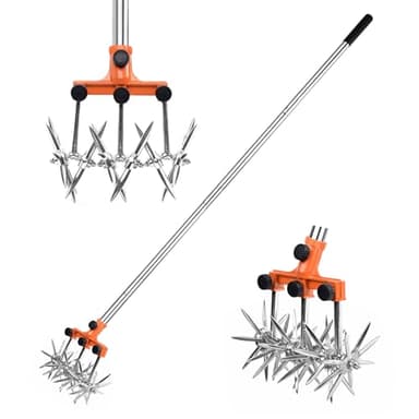 BARAYSTUS Rotary Cultivator Garden Rotary Tiller Adjustable Stainless Steel Poles Hand Tiller for Soil Mixing or Reseeding Grass Lawn Cultivator Total Length 57 Inch.