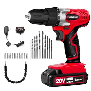AVID POWER Cordless Drill Set, 20V MAX Electric Battery Power Drill/Driver Kit with Battery and Charger, 3/8-Inch Keyless Chuck, Variable Speed, 16 Position and 22pcs Drill Bits (Red)