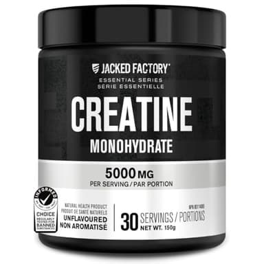 Jacked Factory Creatine Monohydrate Powder 150g - Canadian-Owned Informed Choice Certified Supplement for Increased Muscle Mass*, Improved Strength, Power, & Performance** - 30 Servings, Unflavored