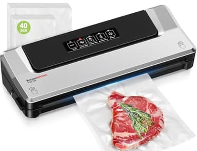 Bonsenkitchen Vacuum Sealer Machine, 90Kpa Powerful Food Sealer, Multi-Functional Food Vacuum Sealer with Vacuum Bags & Accessory Hose,Globefish Technology for High-Speed Continuous Working, Silver