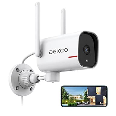 DEKCO WiFi Security Cameras with 2K Color Night Vision, Pan Rotating 180° Wired Outdoor Security Camera Support 24/7 Recording, 2.4&5G WiFi, AI Human Auto Tracking