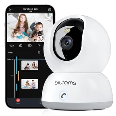blurams Indoor Security Camera, 2K Pet Camera with Phone App, 360° PTZ Cam Surveillance Interieur, One-Touch Call, Free Human/Motion/Sound Detection, Night Vision, Works with Alexa(2.4GHz)