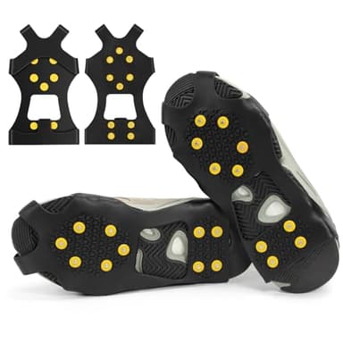Ice Cleats for Boots,Rubber Ice Cleats Feature 10 Hard Spikes, Anti Slip Portable Crampons Hiking Grips for Climbing, Hiking, Jogging in Winter Outdoor (L)