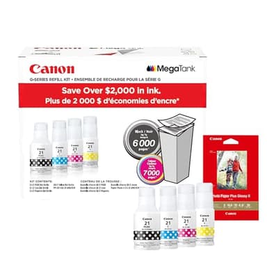 Canon Genuine Ink Cartridges GI-21 Series (Black, Cyan, Magenta & Yellow), Value Pack (4-Count) with PP-301 4" x 6" Photo Paper Plus Glossy II, Printer Ink for PIXMA G4280 / G3290 / G4270 Printers