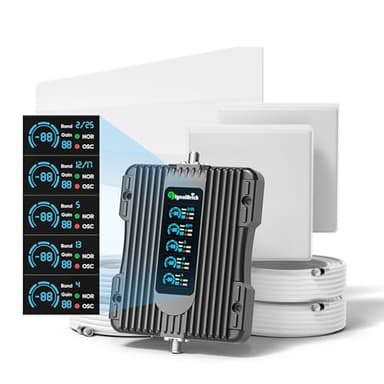 Cell Signal Booster for Home & Muti-Room with Smart LCD Display, 2 Indoor Panel Antennas of Cell Phone Signal Booster Coverage up to 8000 sq. ft., 5G Compatible IC Approved