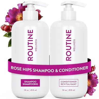Routine Wellness Shampoo & Conditioner Set - Strengthens Dry Damaged Hair - Promotes Full, Voluminous, Healthy Hair - Rose Hips (Pack of 2)