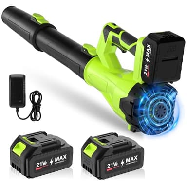 Cordless Leaf Blower, Electric Leaf Blower with Battery & Charger – 2×4.0Ah Batteries, 6 Speed Modes, 21V Powerful Lightweight Handheld Blower for Lawn Care, Patio Cleaning, Car Drying, Dust (Green)