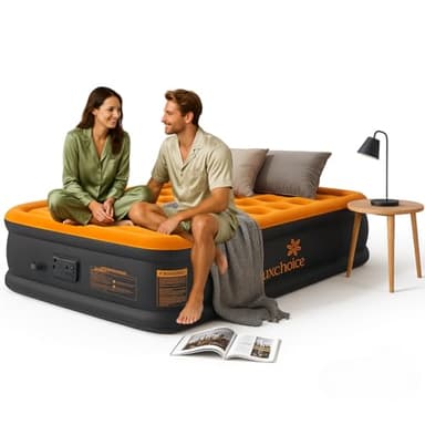Queen Air Mattress with Built in Electric Pump, Double High Inflatable Mattress for Camping, Travel, Home&Guests, 2 Mins Quick Self Inflating, Blow up Mattress Waterproof, Matelas Gonflable