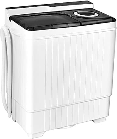DORTALA Portable Washing Machine, 26lbs Twin Tub Washer and Spin Dryer, Apartment Laundry Semi-Automatic Washer for Dorm and RV’s, White & Gray
