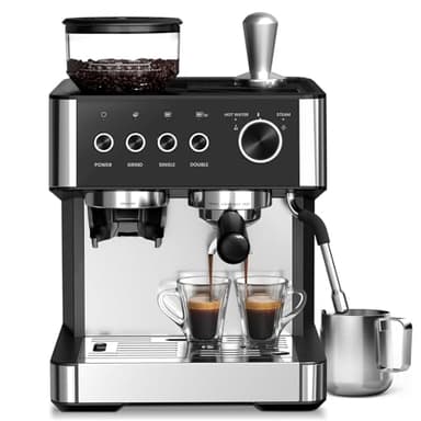 Havato Espresso Machine with Grinder Built-in, Professional 15 Bar Semi-automatic Coffee Maker with Milk Frother Steam Wand for Cappuccino/Latte, 2.8L Removable Water Reservoir, Ideal for Home/Office