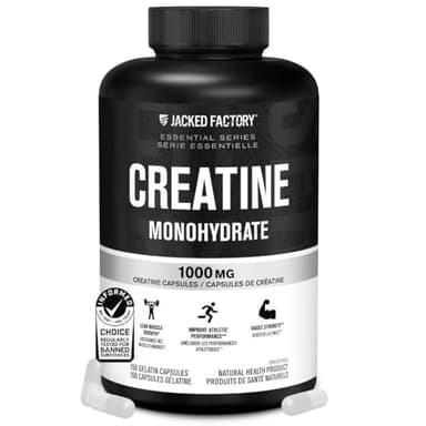 Jacked Factory Creatine Monohydrate Capsules - Canadian-Owned Supplement for Muscle Growth, Increased Strength, Enhanced Energy Output, and Improved Athletic Performance - 150 Pills