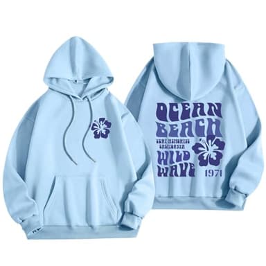 Pink Palm Puff Hoodie for Women Preppy Sweatshirt Long Sleeve Y2K Graphic Tees with Pockets