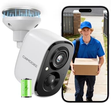 2.5K Security Camera Wireless Outdoor, CINMOORE Battery Powered Indoor Camera Free Person Detection, Magnetic Mount Cameras for Home Security, Color Night Vision, Spotlight, Siren Alarm, 2-Way Talk